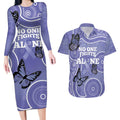 Australia Stomach Cancer Awareness Couples Matching Long Sleeve Bodycon Dress and Hawaiian Shirt No One Fights Alone Aboriginal Art