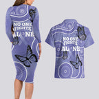 Australia Stomach Cancer Awareness Couples Matching Long Sleeve Bodycon Dress and Hawaiian Shirt No One Fights Alone Aboriginal Art