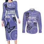 Australia Stomach Cancer Awareness Couples Matching Long Sleeve Bodycon Dress and Long Sleeve Button Shirt No One Fights Alone Aboriginal Art
