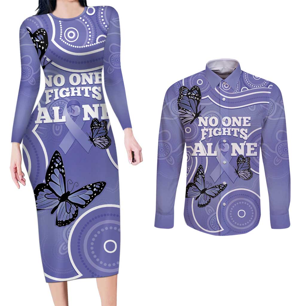 Australia Stomach Cancer Awareness Couples Matching Long Sleeve Bodycon Dress and Long Sleeve Button Shirt No One Fights Alone Aboriginal Art