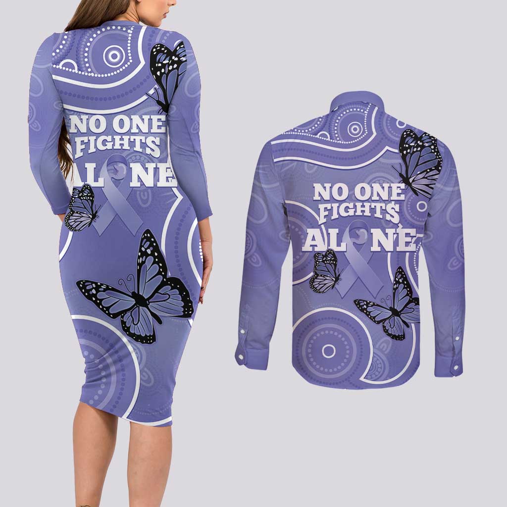 Australia Stomach Cancer Awareness Couples Matching Long Sleeve Bodycon Dress and Long Sleeve Button Shirt No One Fights Alone Aboriginal Art