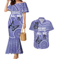 Australia Stomach Cancer Awareness Couples Matching Mermaid Dress and Hawaiian Shirt No One Fights Alone Aboriginal Art