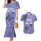 Australia Stomach Cancer Awareness Couples Matching Mermaid Dress and Hawaiian Shirt No One Fights Alone Aboriginal Art