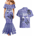 Australia Stomach Cancer Awareness Couples Matching Mermaid Dress and Hawaiian Shirt No One Fights Alone Aboriginal Art