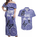 Australia Stomach Cancer Awareness Couples Matching Off Shoulder Maxi Dress and Hawaiian Shirt No One Fights Alone Aboriginal Art