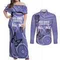 Australia Stomach Cancer Awareness Couples Matching Off Shoulder Maxi Dress and Long Sleeve Button Shirt No One Fights Alone Aboriginal Art