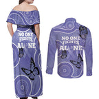 Australia Stomach Cancer Awareness Couples Matching Off Shoulder Maxi Dress and Long Sleeve Button Shirt No One Fights Alone Aboriginal Art