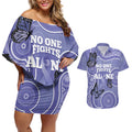 Australia Stomach Cancer Awareness Couples Matching Off Shoulder Short Dress and Hawaiian Shirt No One Fights Alone Aboriginal Art