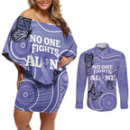 Australia Stomach Cancer Awareness Couples Matching Off Shoulder Short Dress and Long Sleeve Button Shirt No One Fights Alone Aboriginal Art