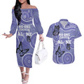 Australia Stomach Cancer Awareness Couples Matching Off The Shoulder Long Sleeve Dress and Hawaiian Shirt No One Fights Alone Aboriginal Art
