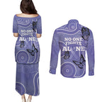 Australia Stomach Cancer Awareness Couples Matching Puletasi and Long Sleeve Button Shirt No One Fights Alone Aboriginal Art