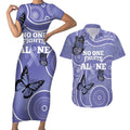 Australia Stomach Cancer Awareness Couples Matching Short Sleeve Bodycon Dress and Hawaiian Shirt No One Fights Alone Aboriginal Art