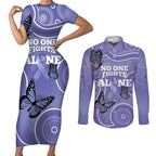 Australia Stomach Cancer Awareness Couples Matching Short Sleeve Bodycon Dress and Long Sleeve Button Shirt No One Fights Alone Aboriginal Art