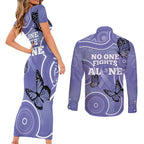 Australia Stomach Cancer Awareness Couples Matching Short Sleeve Bodycon Dress and Long Sleeve Button Shirt No One Fights Alone Aboriginal Art
