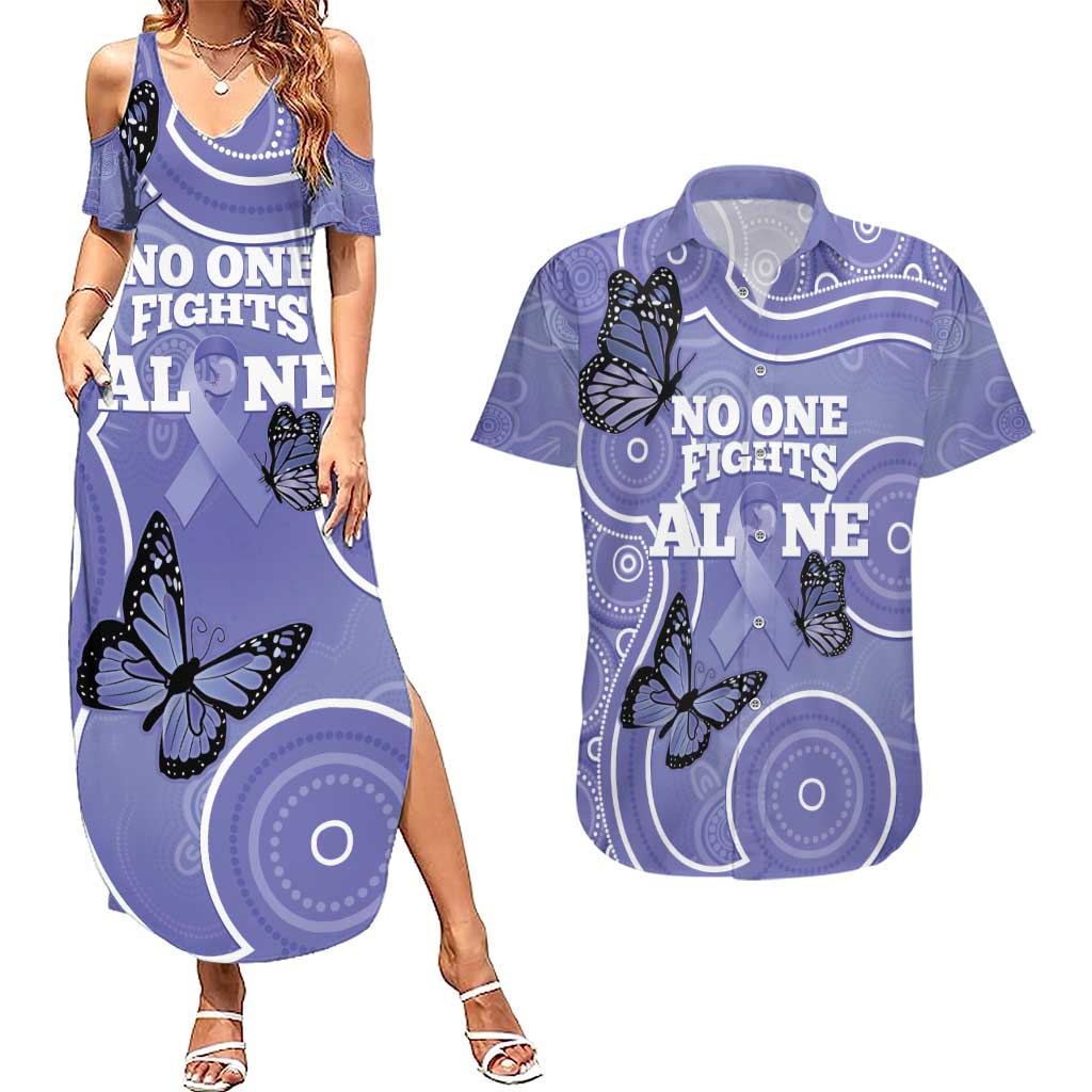 Australia Stomach Cancer Awareness Couples Matching Summer Maxi Dress and Hawaiian Shirt No One Fights Alone Aboriginal Art