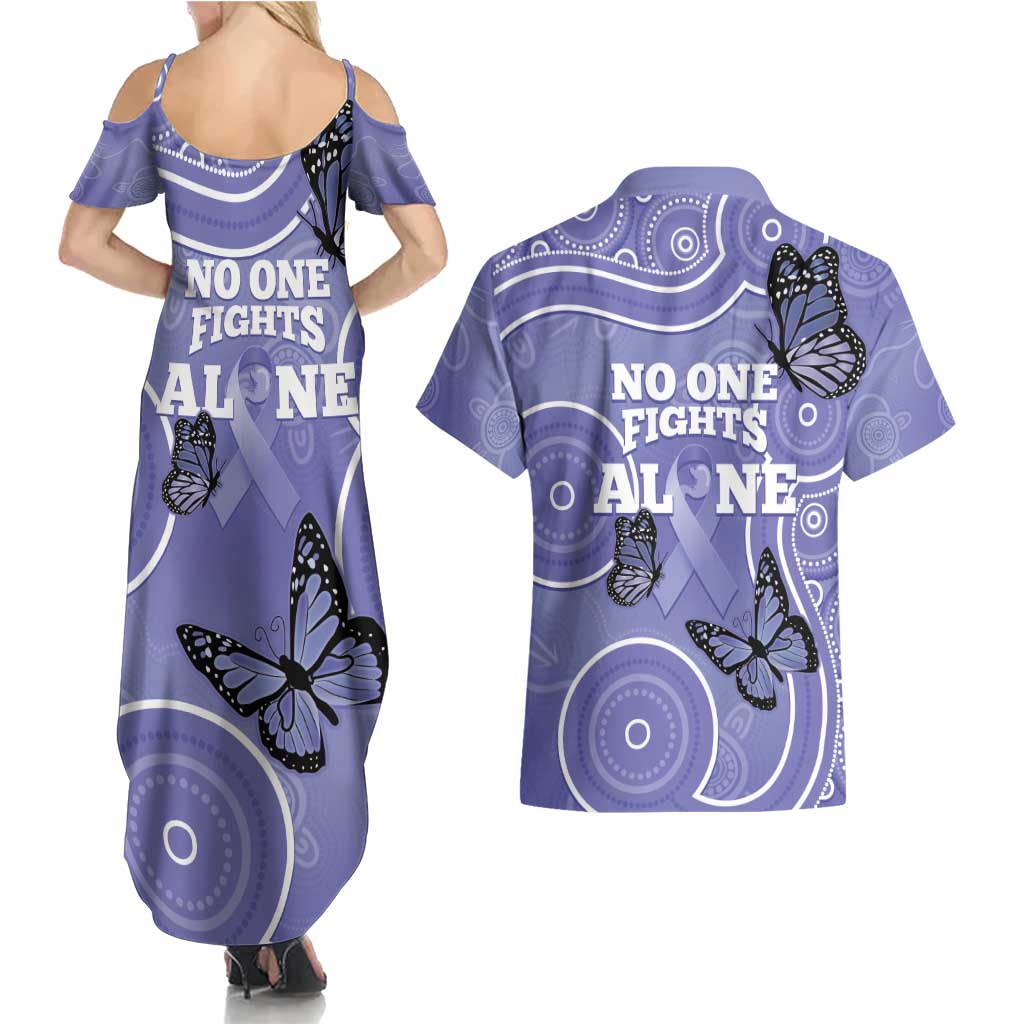 Australia Stomach Cancer Awareness Couples Matching Summer Maxi Dress and Hawaiian Shirt No One Fights Alone Aboriginal Art