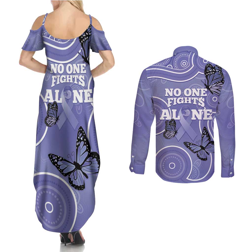 Australia Stomach Cancer Awareness Couples Matching Summer Maxi Dress and Long Sleeve Button Shirt No One Fights Alone Aboriginal Art