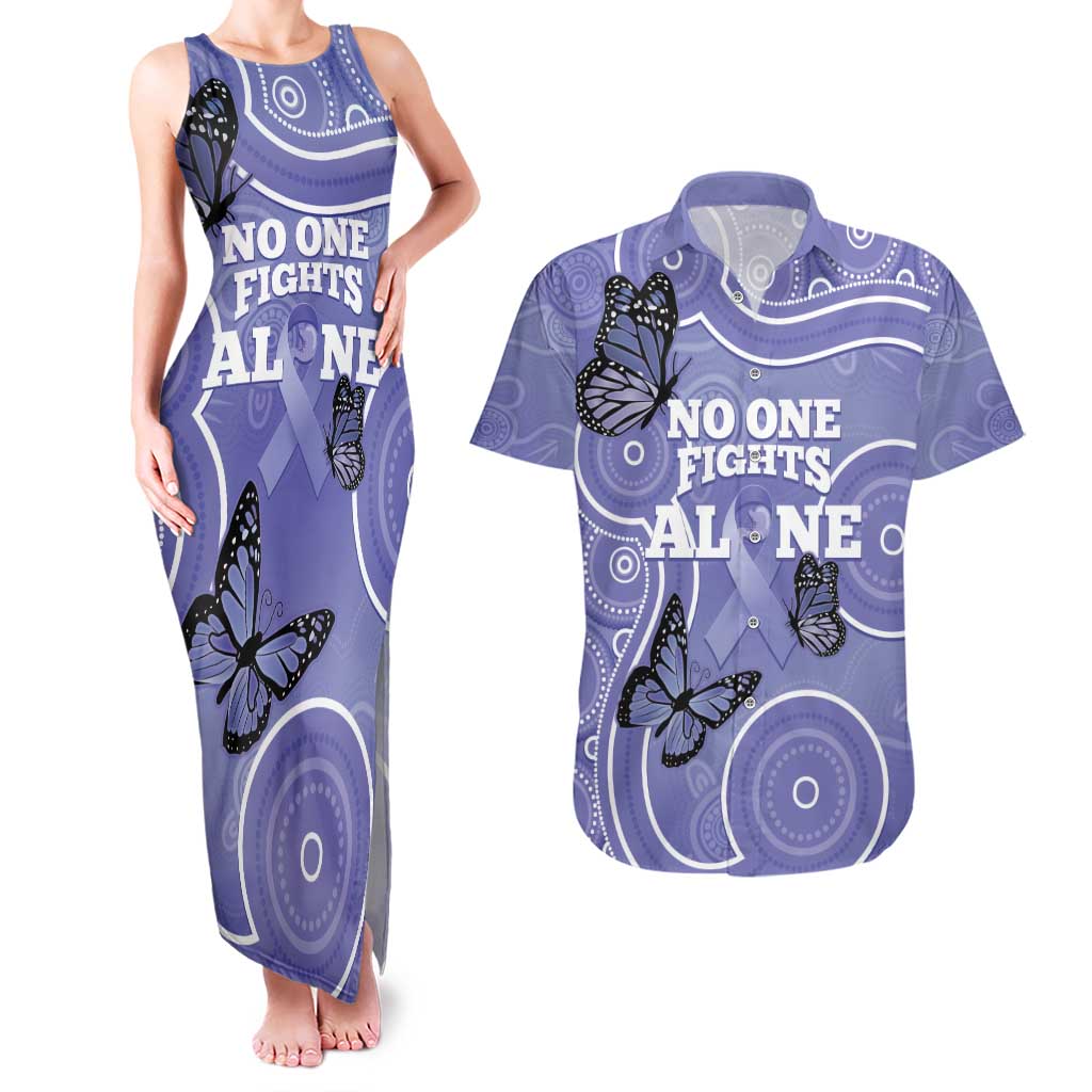 Australia Stomach Cancer Awareness Couples Matching Tank Maxi Dress and Hawaiian Shirt No One Fights Alone Aboriginal Art