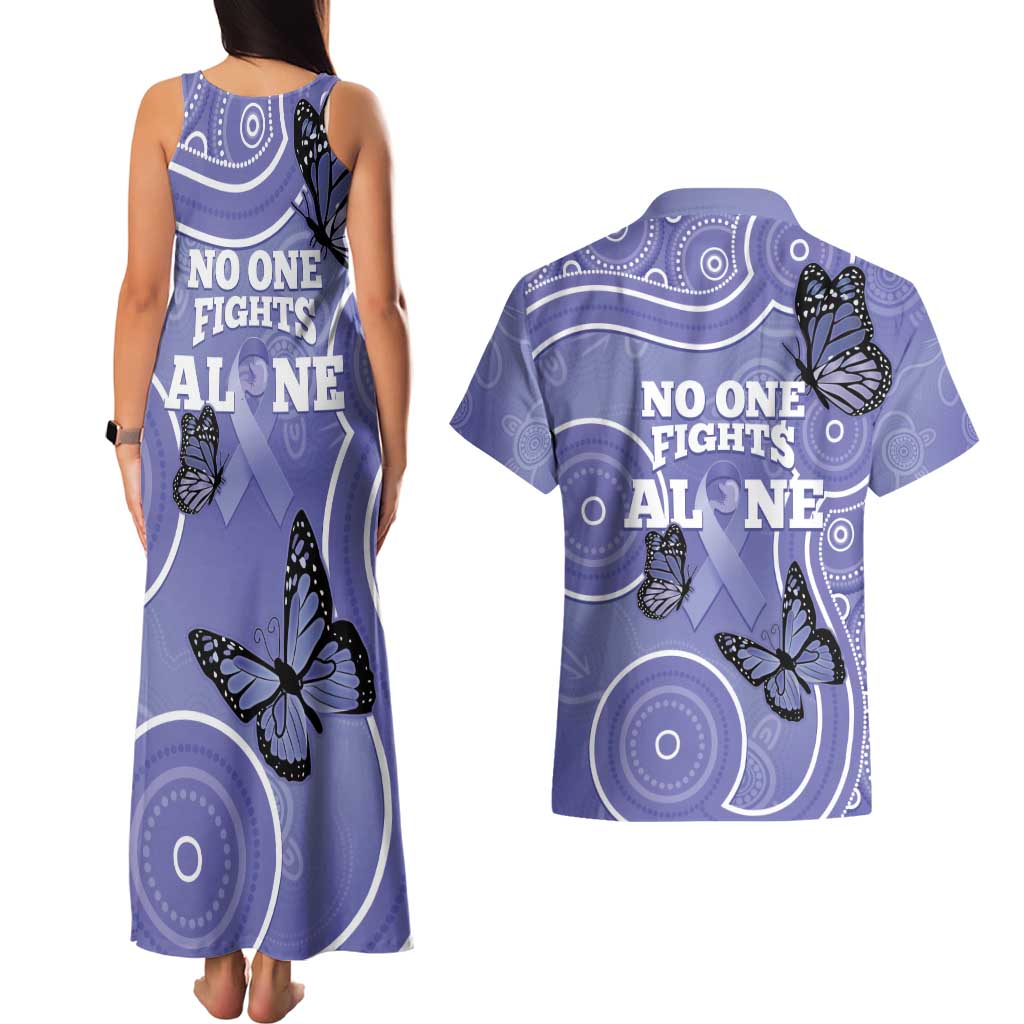Australia Stomach Cancer Awareness Couples Matching Tank Maxi Dress and Hawaiian Shirt No One Fights Alone Aboriginal Art