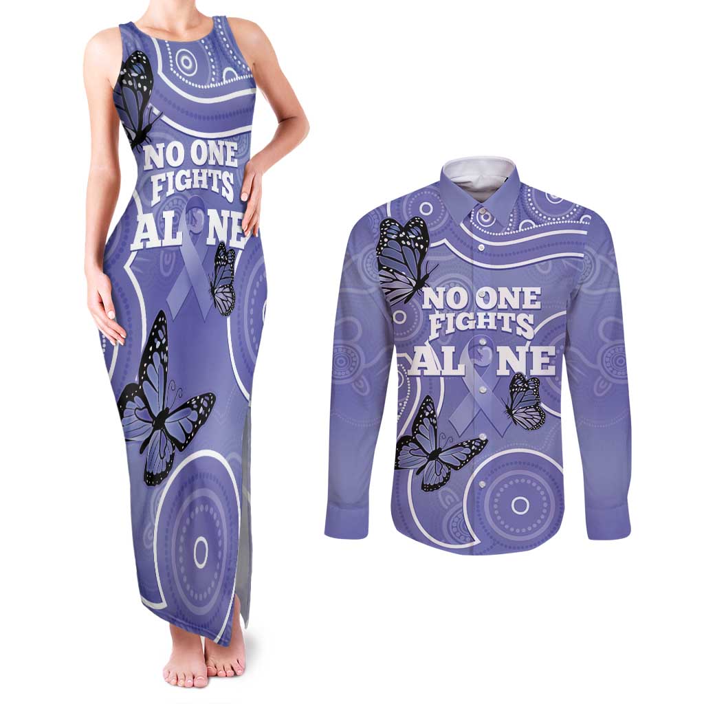 Australia Stomach Cancer Awareness Couples Matching Tank Maxi Dress and Long Sleeve Button Shirt No One Fights Alone Aboriginal Art
