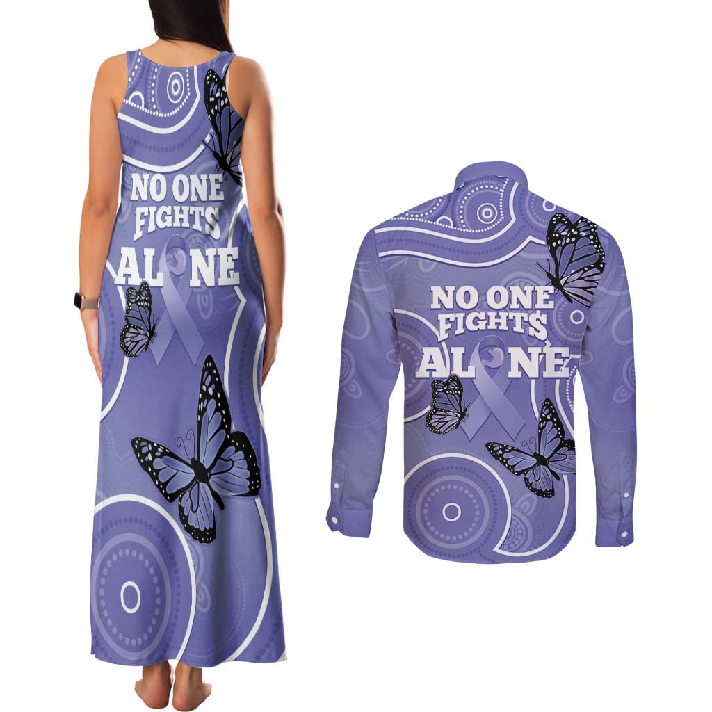 Australia Stomach Cancer Awareness Couples Matching Tank Maxi Dress and Long Sleeve Button Shirt No One Fights Alone Aboriginal Art