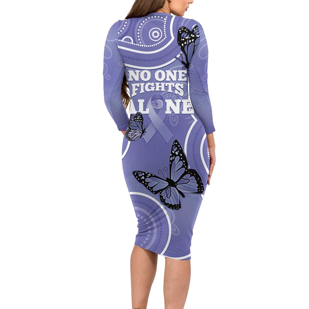 Australia Stomach Cancer Awareness Family Matching Long Sleeve Bodycon Dress and Hawaiian Shirt No One Fights Alone Aboriginal Art