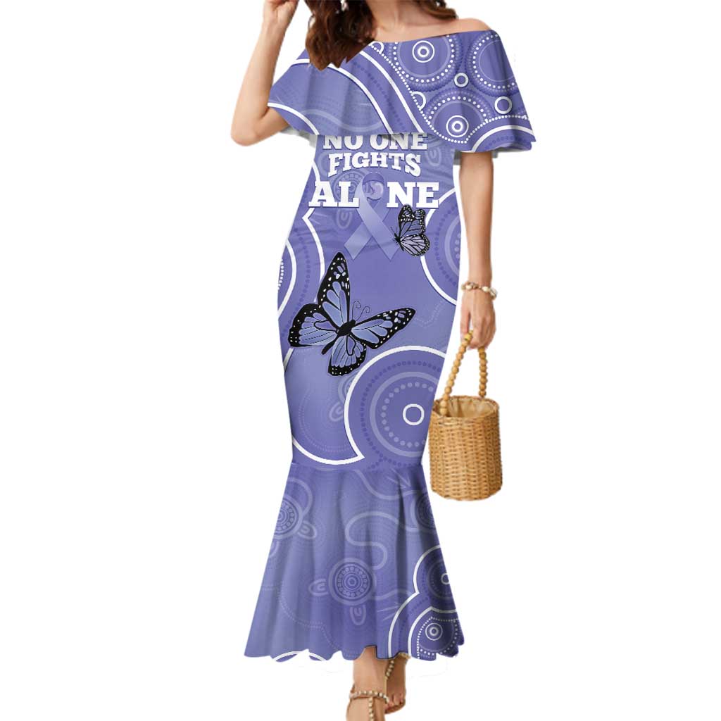 Australia Stomach Cancer Awareness Family Matching Mermaid Dress and Hawaiian Shirt No One Fights Alone Aboriginal Art