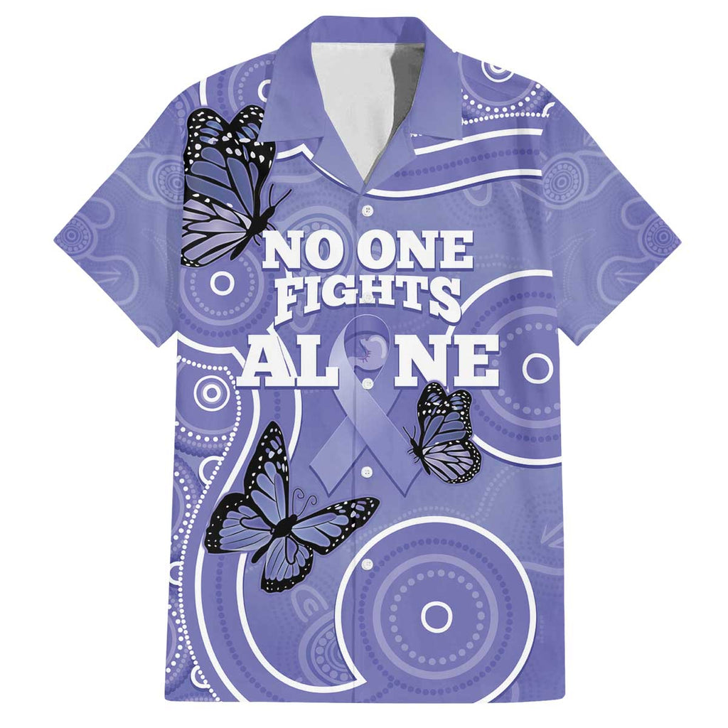 Australia Stomach Cancer Awareness Family Matching Off The Shoulder Long Sleeve Dress and Hawaiian Shirt No One Fights Alone Aboriginal Art