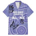 Australia Stomach Cancer Awareness Family Matching Off The Shoulder Long Sleeve Dress and Hawaiian Shirt No One Fights Alone Aboriginal Art