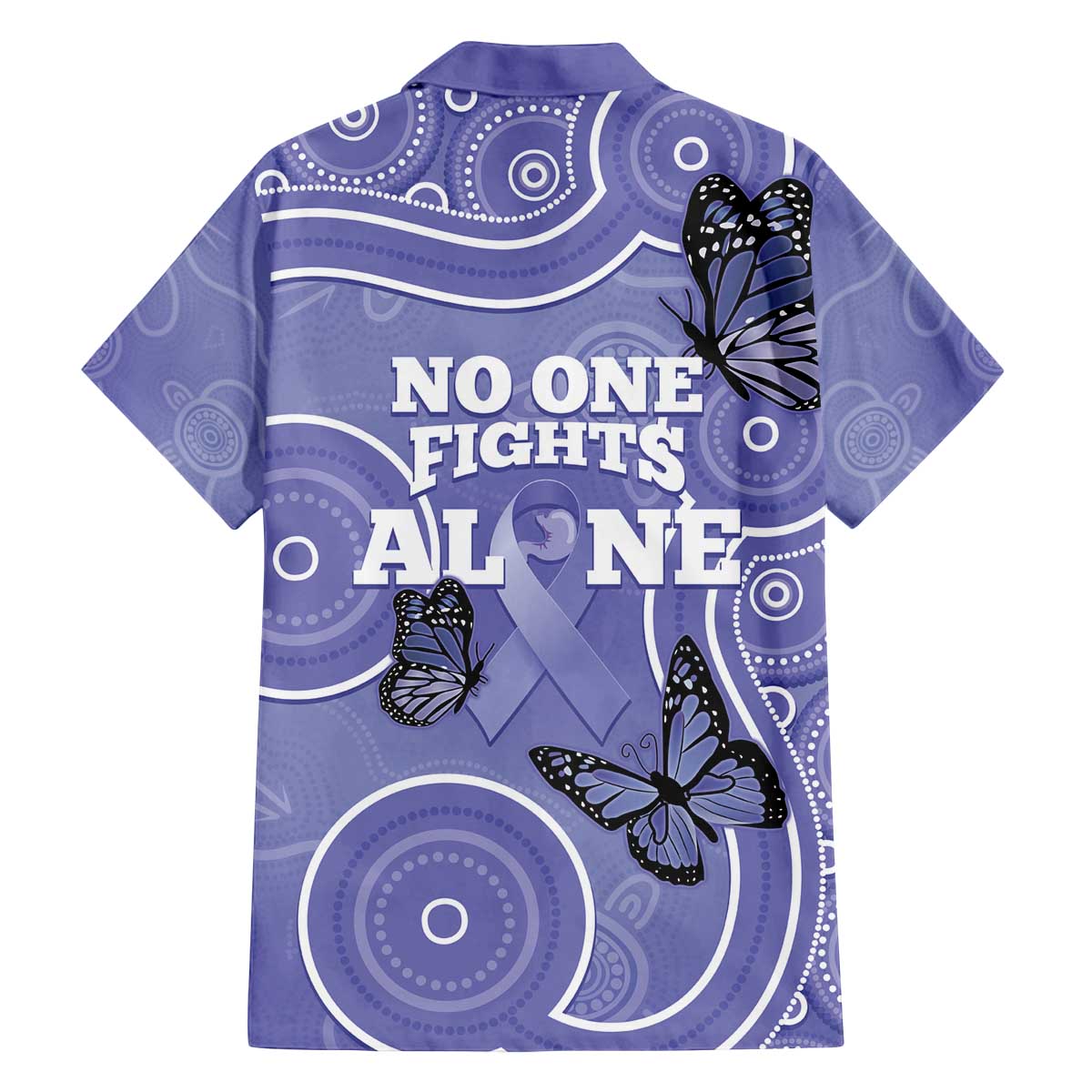 Australia Stomach Cancer Awareness Family Matching Off The Shoulder Long Sleeve Dress and Hawaiian Shirt No One Fights Alone Aboriginal Art