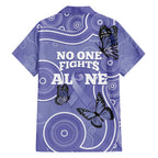 Australia Stomach Cancer Awareness Family Matching Off The Shoulder Long Sleeve Dress and Hawaiian Shirt No One Fights Alone Aboriginal Art