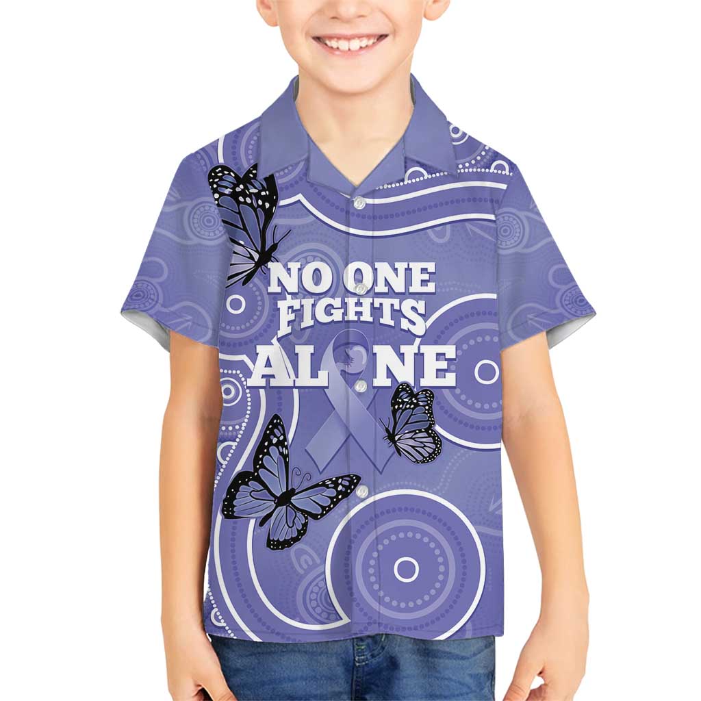 Australia Stomach Cancer Awareness Family Matching Off Shoulder Maxi Dress and Hawaiian Shirt No One Fights Alone Aboriginal Art