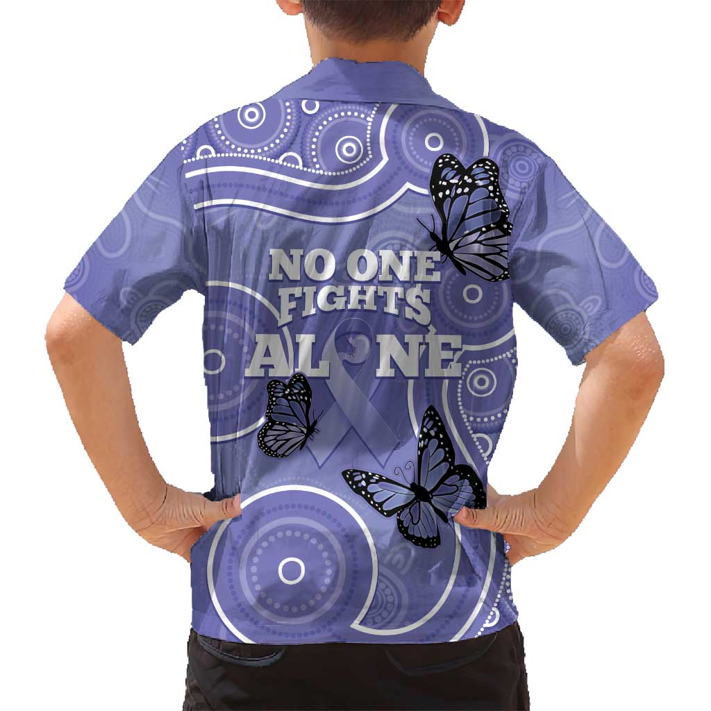 Australia Stomach Cancer Awareness Family Matching Off Shoulder Short Dress and Hawaiian Shirt No One Fights Alone Aboriginal Art