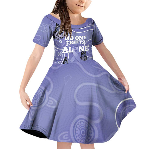 Australia Stomach Cancer Awareness Family Matching Off Shoulder Short Dress and Hawaiian Shirt No One Fights Alone Aboriginal Art