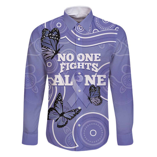 Australia Stomach Cancer Awareness Family Matching Off Shoulder Short Dress and Hawaiian Shirt No One Fights Alone Aboriginal Art