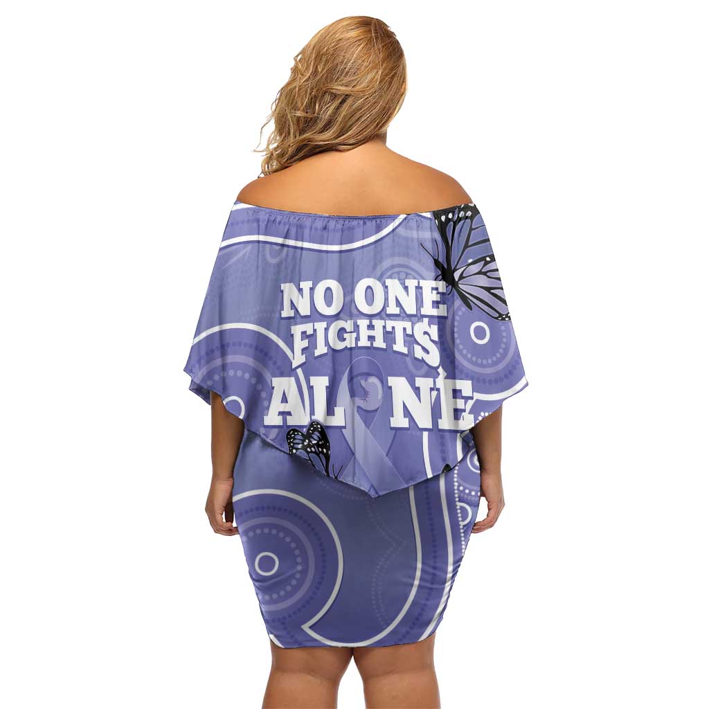 Australia Stomach Cancer Awareness Family Matching Off Shoulder Short Dress and Hawaiian Shirt No One Fights Alone Aboriginal Art