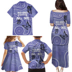 Australia Stomach Cancer Awareness Family Matching Puletasi and Hawaiian Shirt No One Fights Alone Aboriginal Art