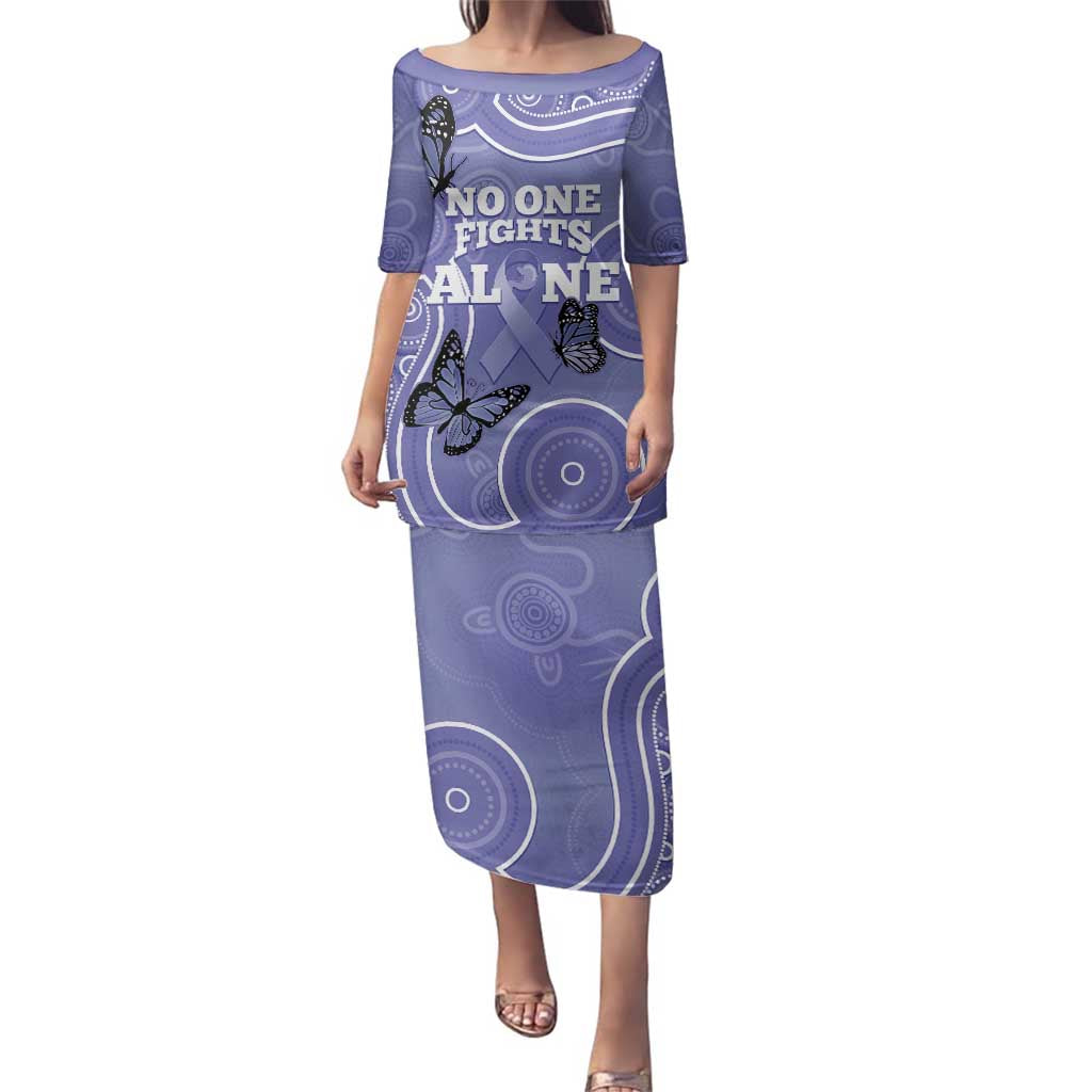 Australia Stomach Cancer Awareness Family Matching Puletasi and Hawaiian Shirt No One Fights Alone Aboriginal Art