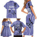 Australia Stomach Cancer Awareness Family Matching Short Sleeve Bodycon Dress and Hawaiian Shirt No One Fights Alone Aboriginal Art