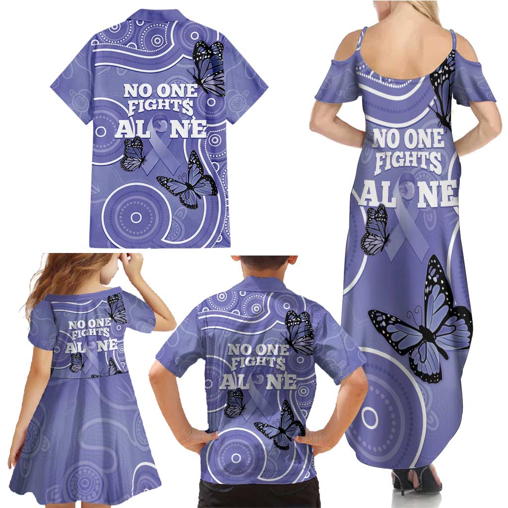 Australia Stomach Cancer Awareness Family Matching Summer Maxi Dress and Hawaiian Shirt No One Fights Alone Aboriginal Art
