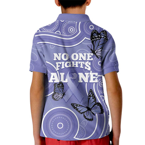 Australia Stomach Cancer Awareness Kid Polo Shirt No One Fights Alone Aboriginal Art