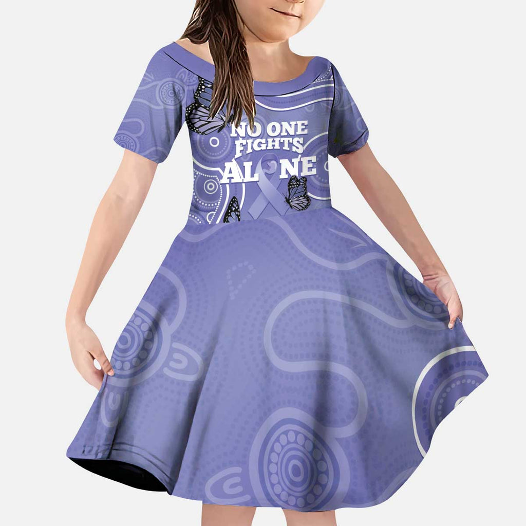 Australia Stomach Cancer Awareness Kid Short Sleeve Dress No One Fights Alone Aboriginal Art