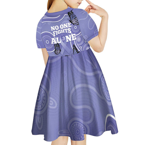 Australia Stomach Cancer Awareness Kid Short Sleeve Dress No One Fights Alone Aboriginal Art