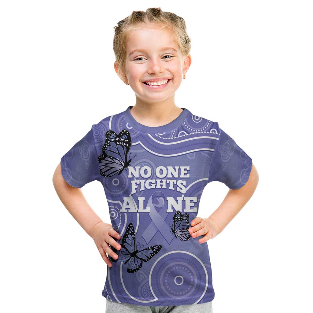 Australia Stomach Cancer Awareness Kid T Shirt No One Fights Alone Aboriginal Art