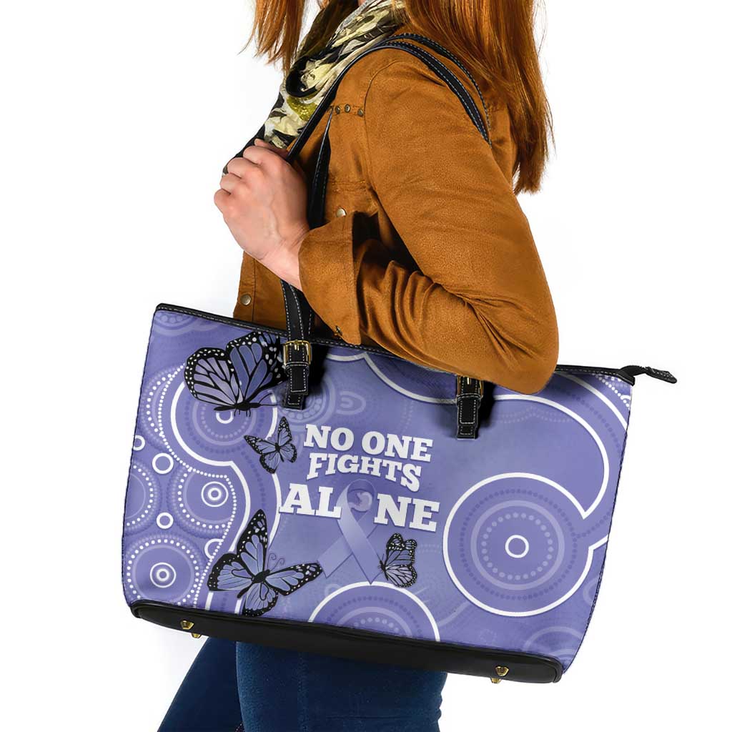 Australia Stomach Cancer Awareness Leather Tote Bag No One Fights Alone Aboriginal Art