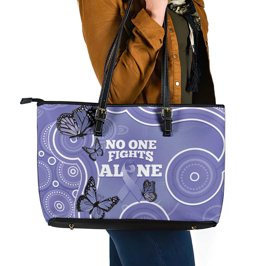 Australia Stomach Cancer Awareness Leather Tote Bag No One Fights Alone Aboriginal Art