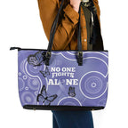 Australia Stomach Cancer Awareness Leather Tote Bag No One Fights Alone Aboriginal Art