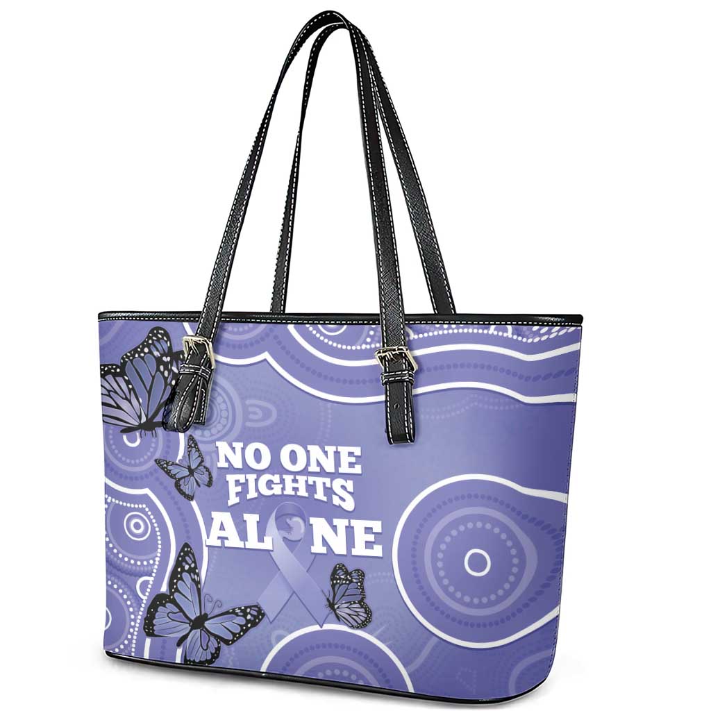 Australia Stomach Cancer Awareness Leather Tote Bag No One Fights Alone Aboriginal Art