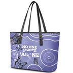 Australia Stomach Cancer Awareness Leather Tote Bag No One Fights Alone Aboriginal Art