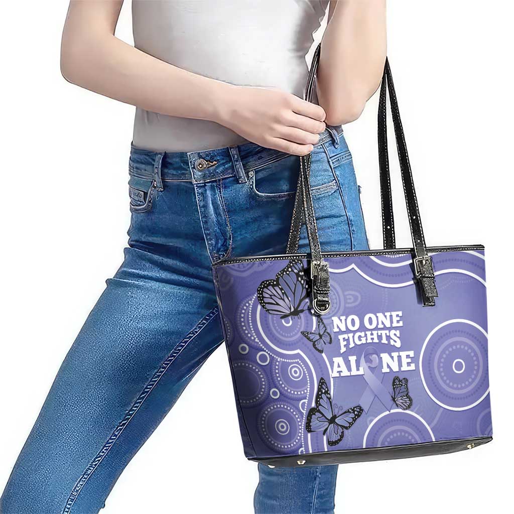 Australia Stomach Cancer Awareness Leather Tote Bag No One Fights Alone Aboriginal Art